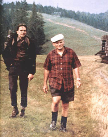 Cardinal Wojtyla in shorts and a short sleeved hiking shirt